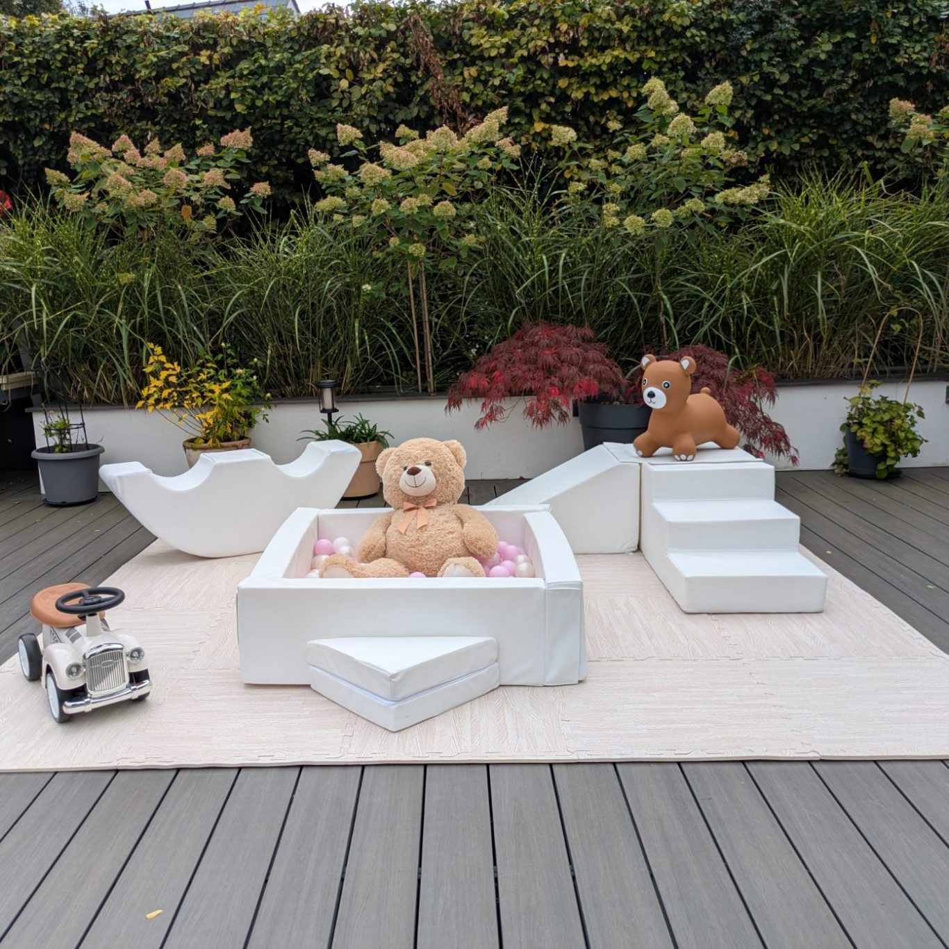 Soft play can be hired for outside use between May to August. However a back up venue is required in the event of wet, adverse weather. 